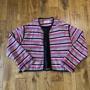 VTG Giancarlo Ferrari Blazer Jacket Sz L Pink 100% Silk Striped Long Sleeve Open